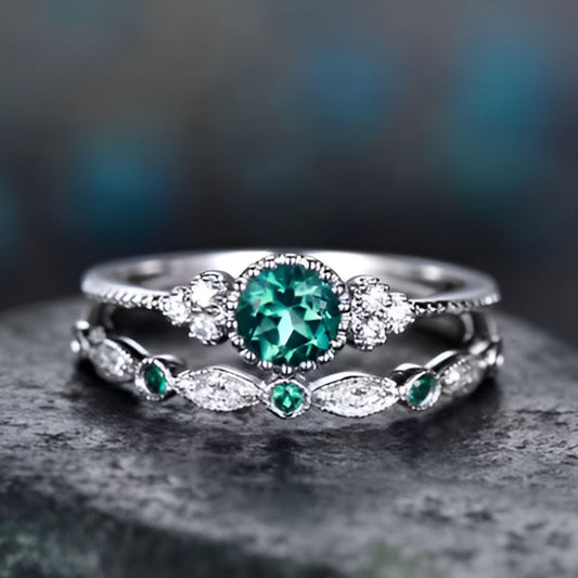 Silver Cross Green Stone Ring