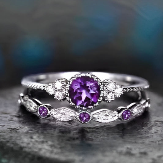 Silver Cross Purple Stone Ring