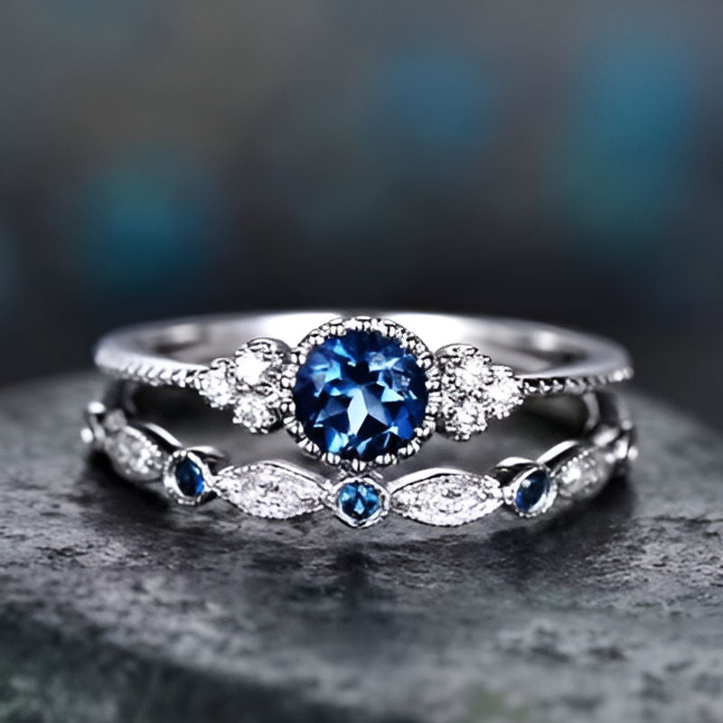 Silver Cross Blue Stone Ring