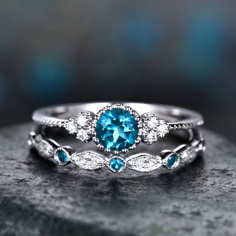 Silver Cross Lake Blue Stone Ring