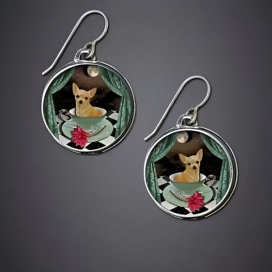 Vintage Painting Patterns Dog Earrings