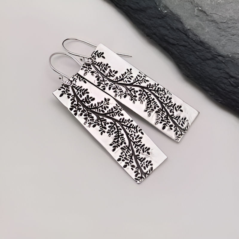 Silver Leaf Square Earrings