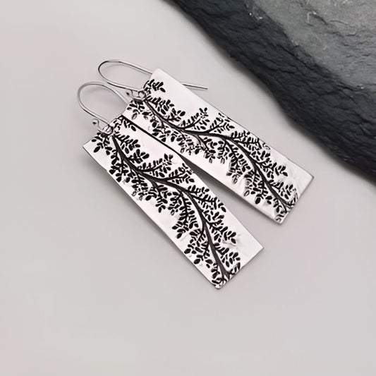 Silver Leaf Square Earrings