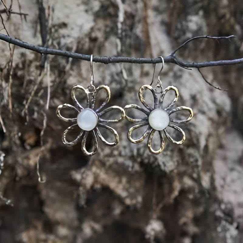 Vintage Silver White Stone Earrings