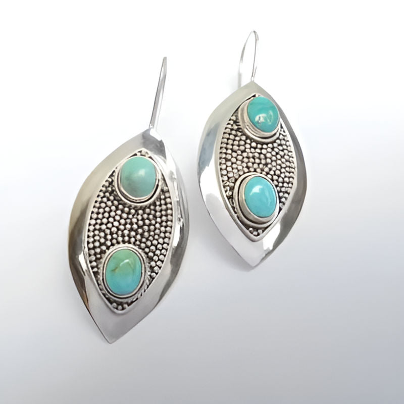Vintage Oval Inlaid Blue Stones Earrings