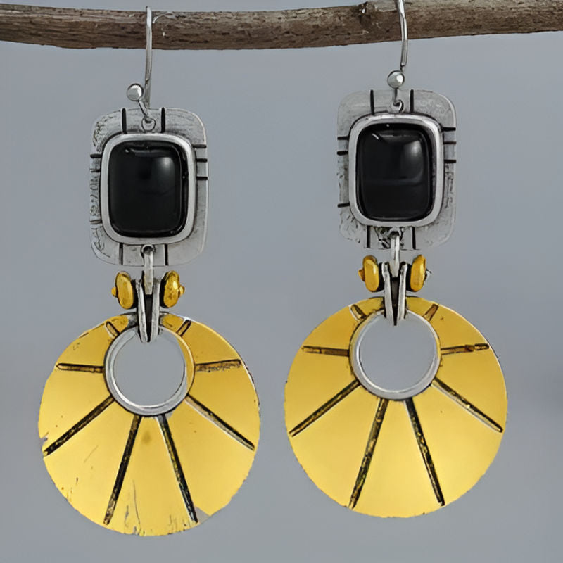 Vintage Square Black Stone Earrings