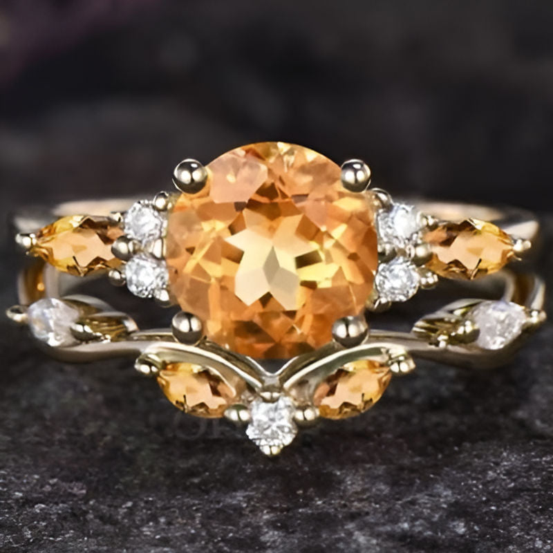 Gold Round Yellow Stone Ring