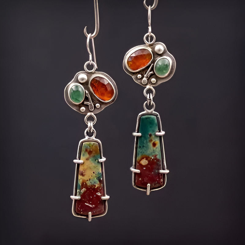 Vintage Green Red Stone Earrings