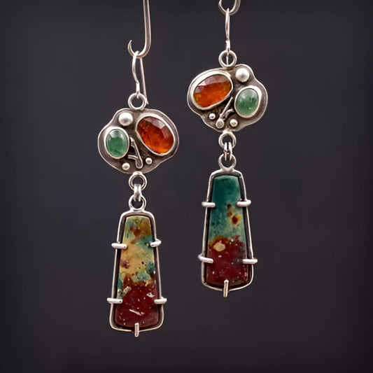 Vintage Green Red Stone Earrings