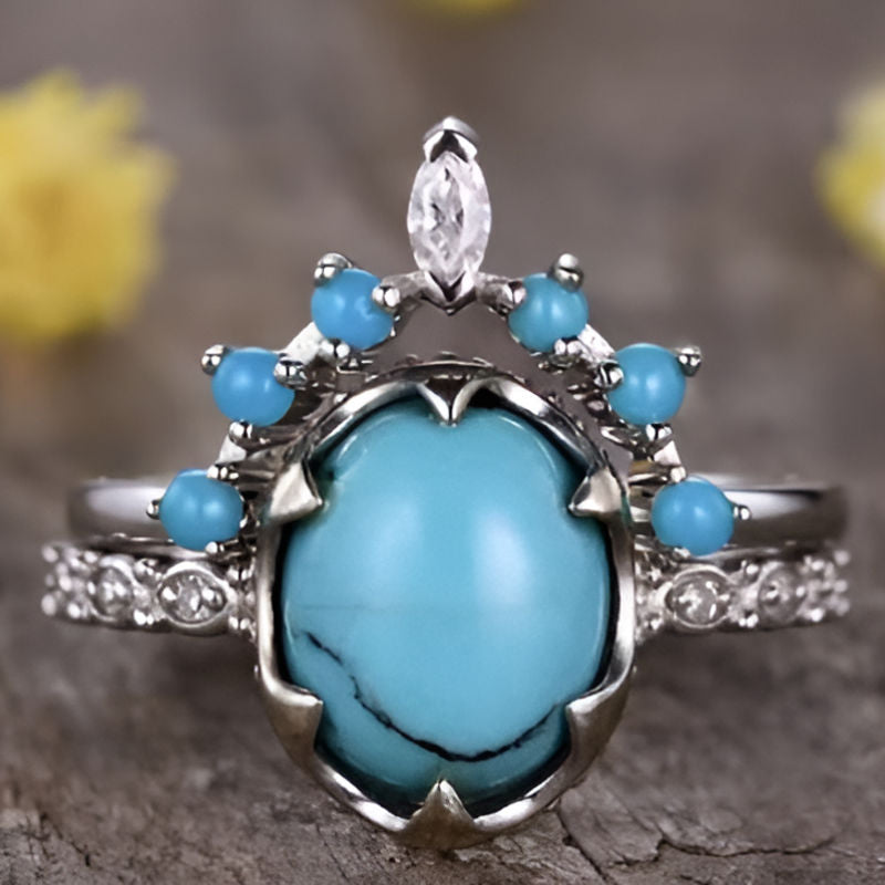 Elegant Blue Stone Flower Round Ring