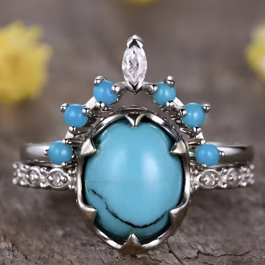 Elegant Blue Stone Flower Round Ring