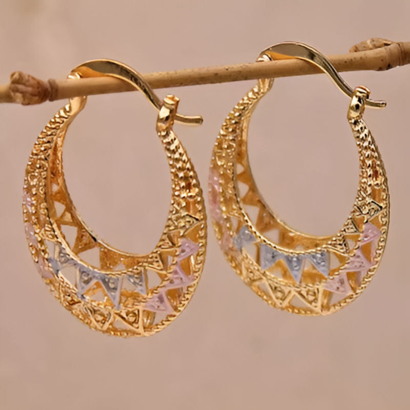 Gold Carving Pattern Hollow Hoop Earrings