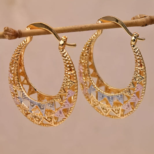Gold Carving Pattern Hollow Hoop Earrings