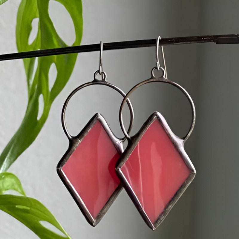 Vintage Rhombus Red Stone Earrings