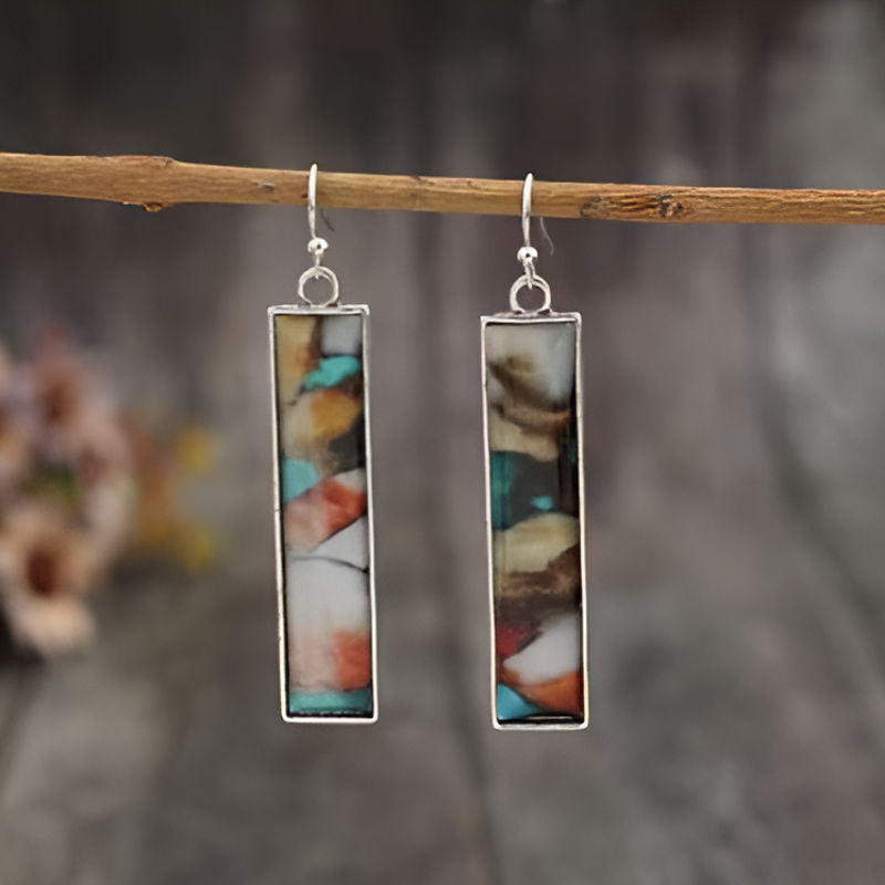 Vintage Boho Square Green Stone Earrings