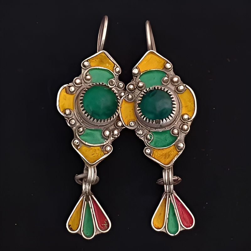Vintage Green Red Yellow Stone Earrings