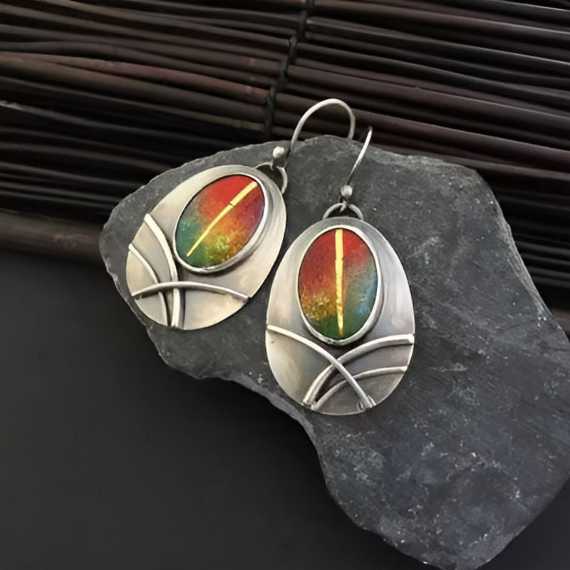 Vintage Red Stone Grave Dangle Earrings