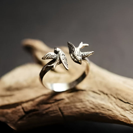Vintage Silver Inlaid Bird Ring