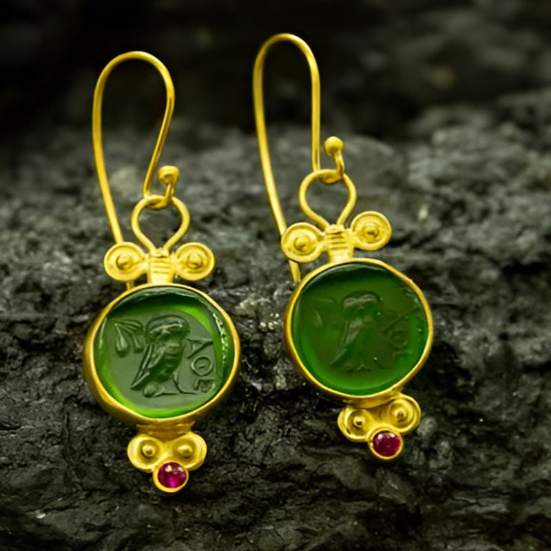 Vintage Green Dispensing Bird Earrings