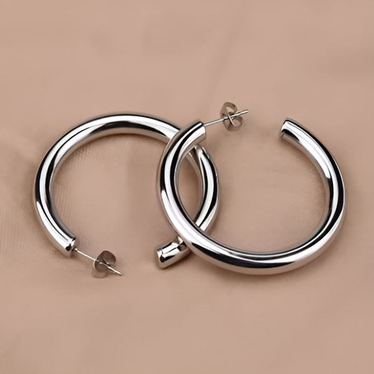 Silver Round Hoop Earrings