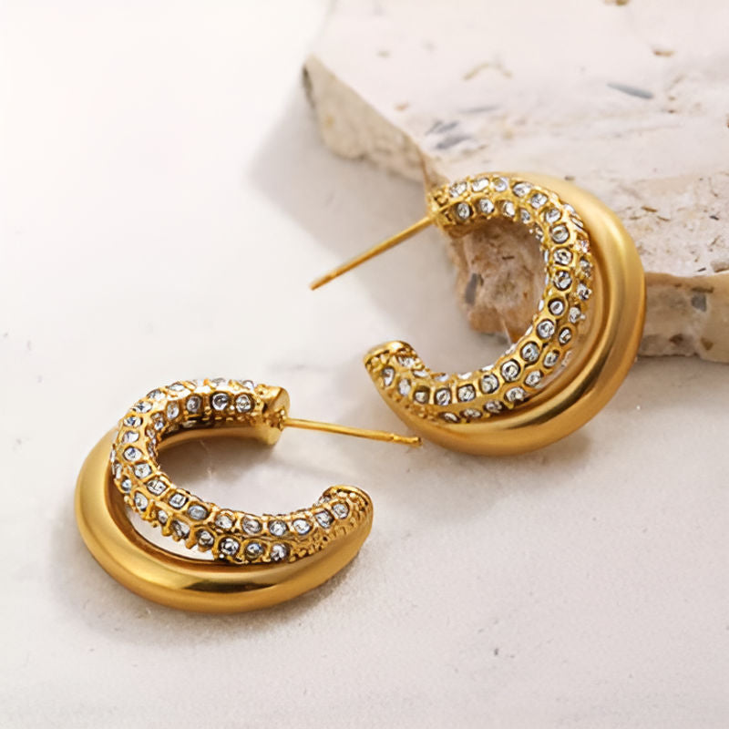 Gold Plated Bilayer Zircon Earrings
