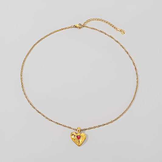 Gold Red Pendant Love Heart Necklace