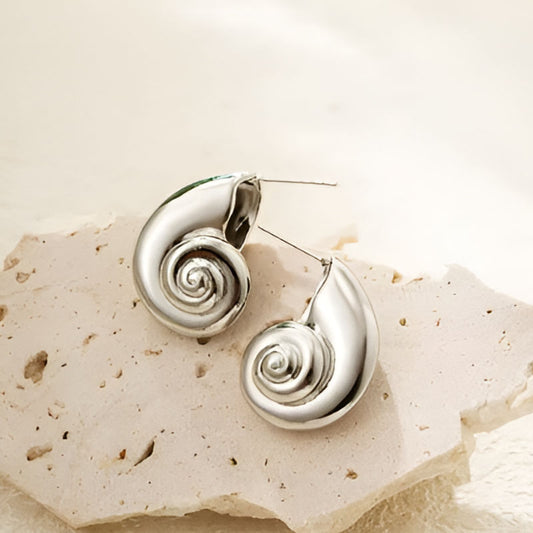 Silver Snail Shell Hammered Earrings