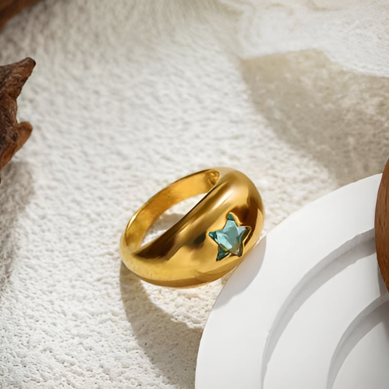Elegant Blue Star Crystal Chunky Ring