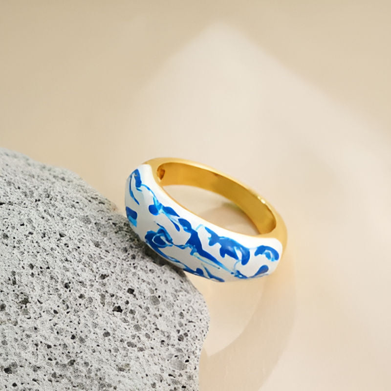 Gold White Blue Circular Knuckle Ring