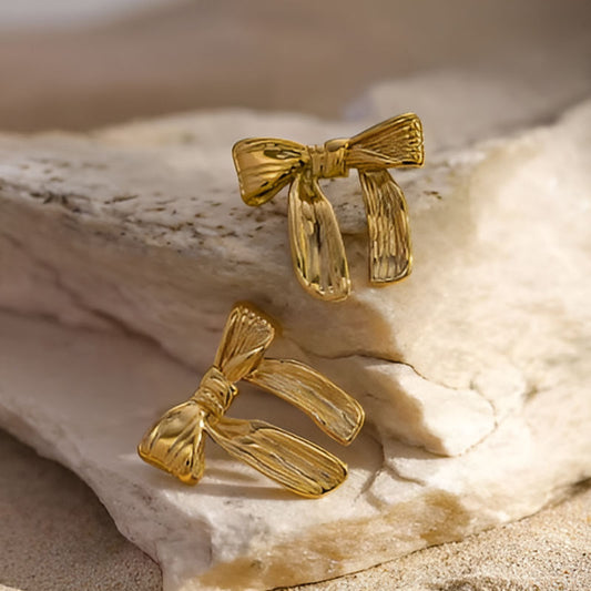 Gold Plated Bow Drop Earrings