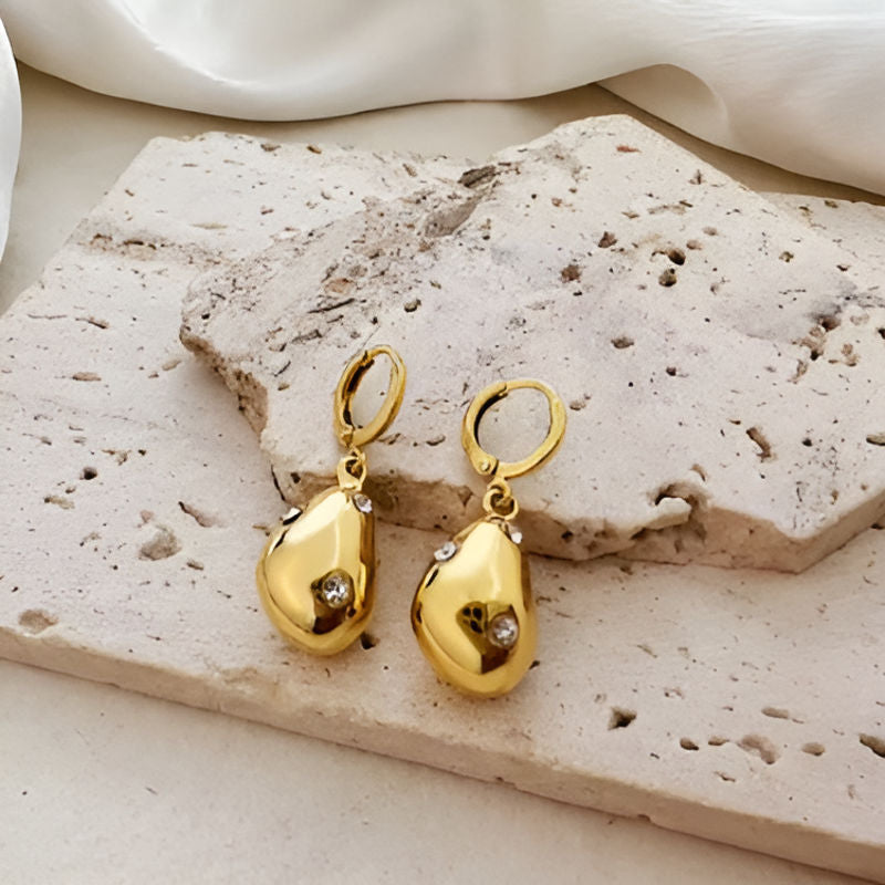 Gold Rhinestone Ball Dome Earrings