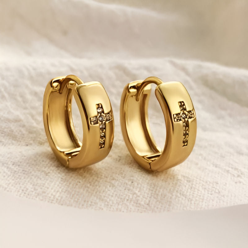 Gold Zirconia Cross Earrings