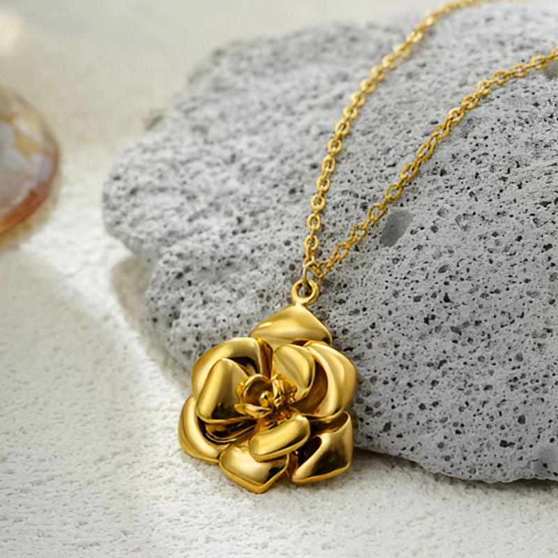 Gold Petal Pendant Necklace