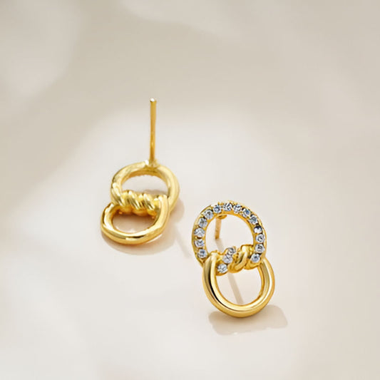 Gold Double Hoops Zircon Earrings