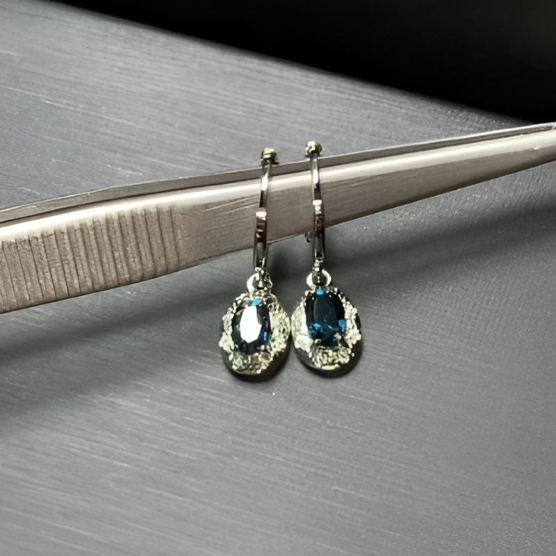 Vintage Blue Topaz Hoop Earrings
