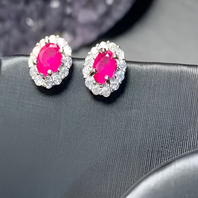 Vintage Oval Ruby Stud Earrings