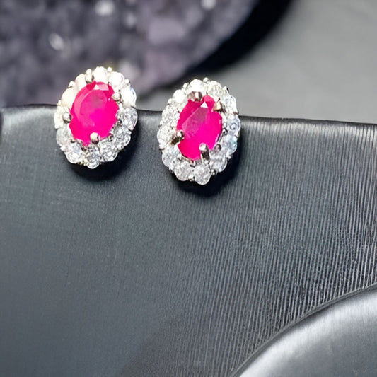 Vintage Oval Ruby Stud Earrings