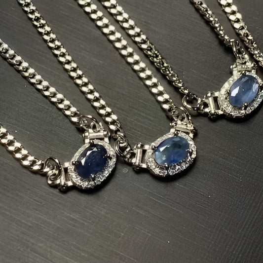 Vintage Oval Sapphire Pendant Necklace