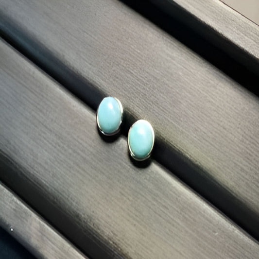 Vintage Round Larimar Stud Earrings