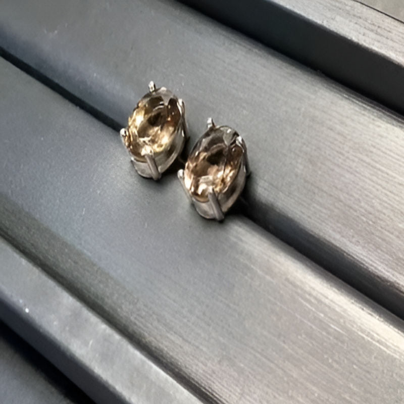 Vintage Smoky Quartz Stud Earrings