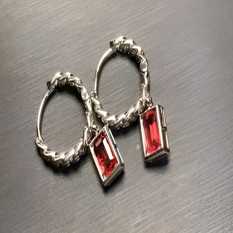 Vintage Garnet Hoop Earrings