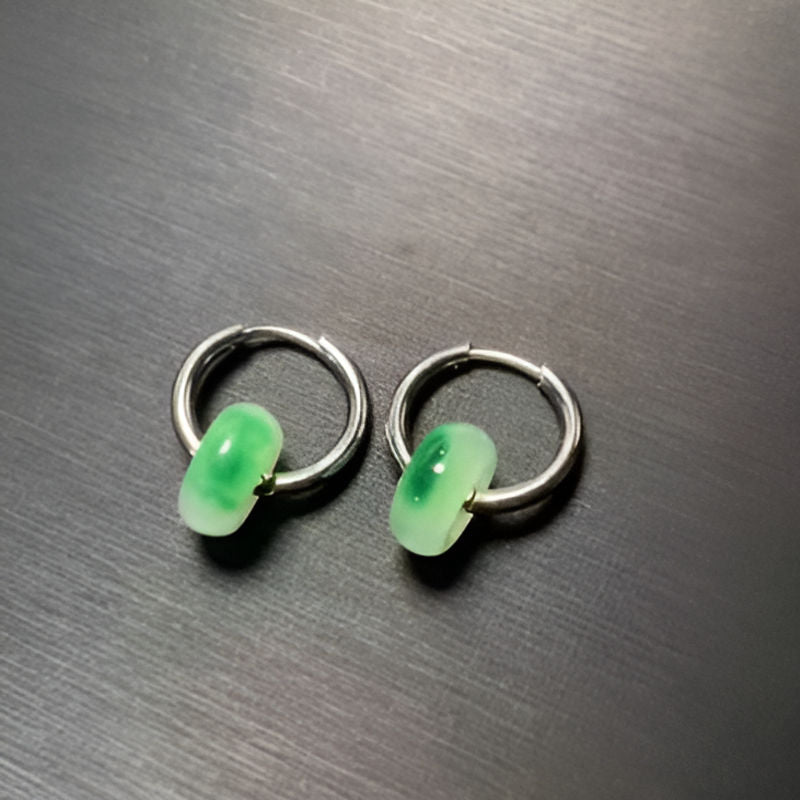 Vintage Green Jade Hoop Earrings