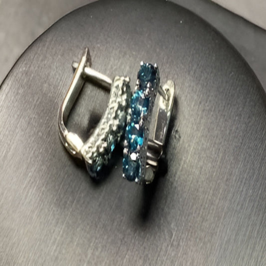 Vintage Natural Blue Topaz Hoop Earrings