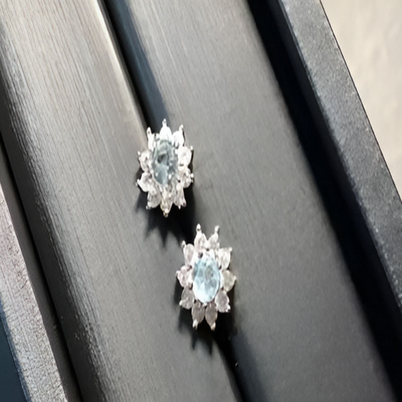 Vintage Round Blue Topaz Stud Earrings