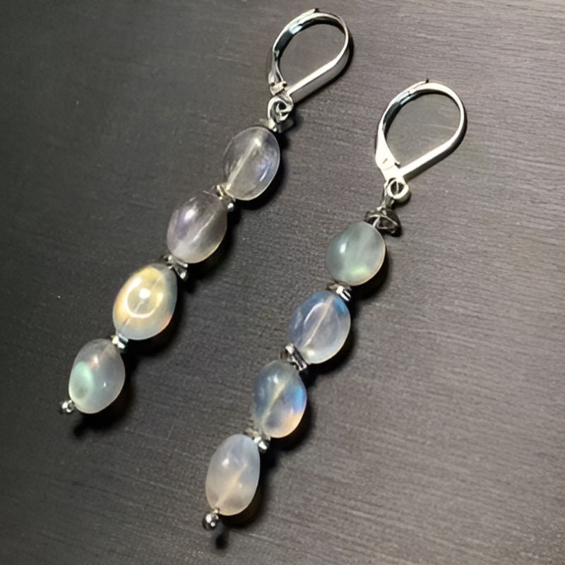 Vintage Natural Moonstone Hoop Earrings