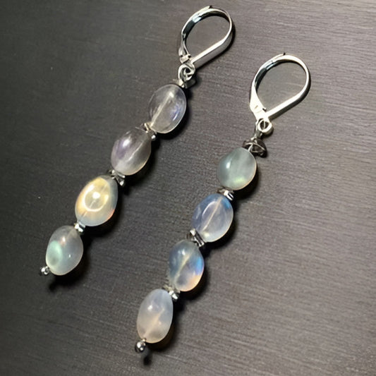 Vintage Natural Moonstone Hoop Earrings