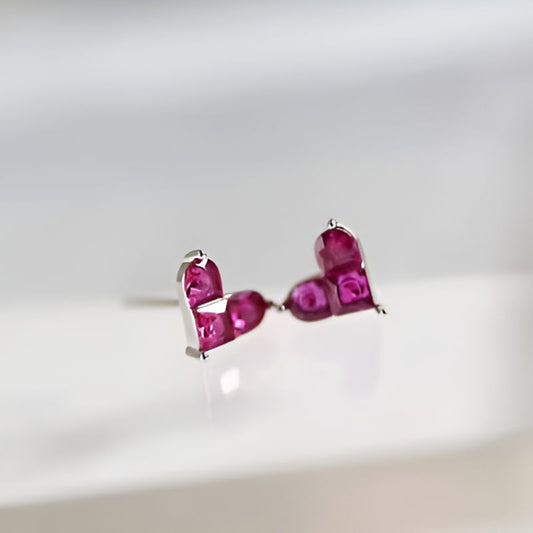 Vintage Heart Ruby Stud Earrings