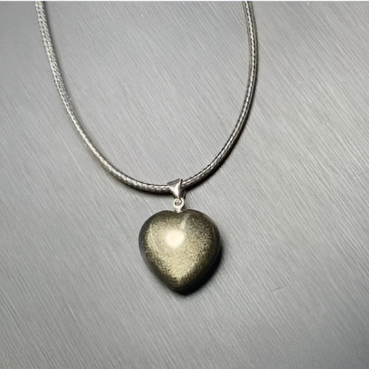Vintage Heart Obsidian Pendant Necklace