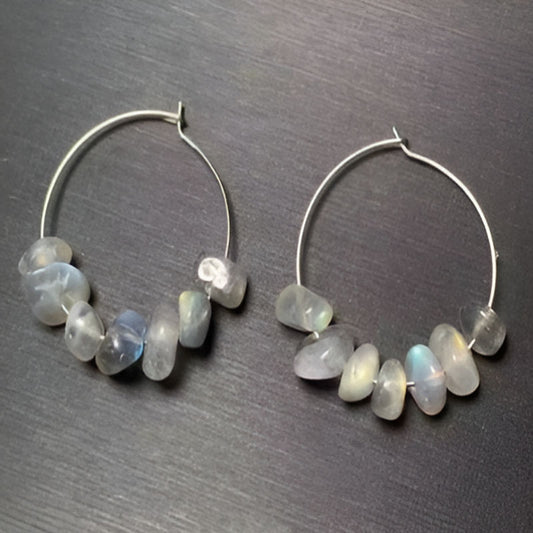 Vintage Moonstone Hoop Earrings