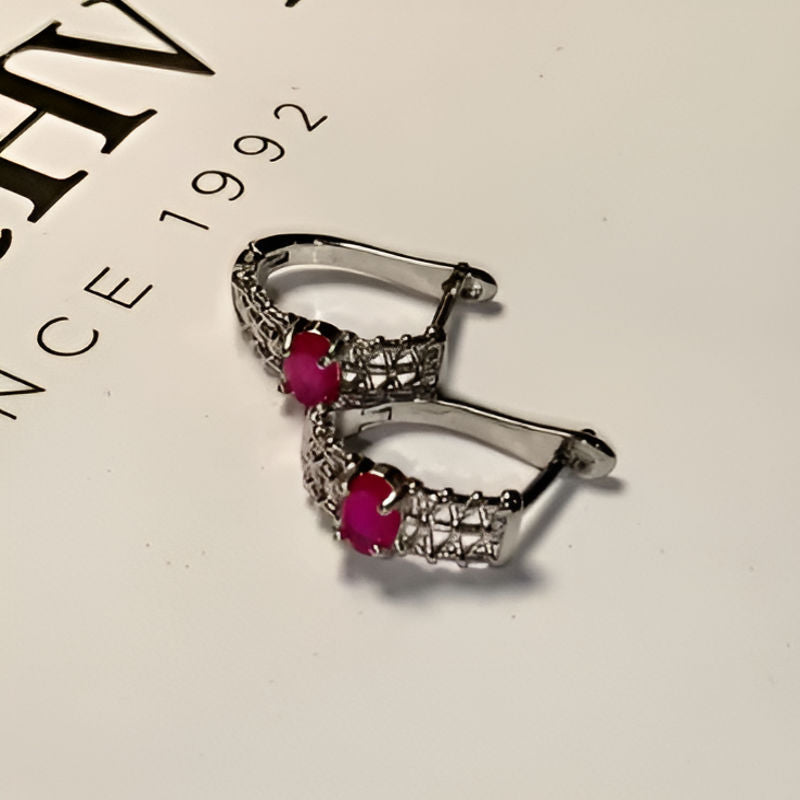 Vintage Ruby Hoop Earrings